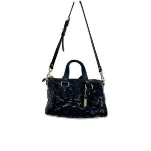 Cole Haan Leather Handbag Womens Woven Barrel Satchel Detachable Strap Black